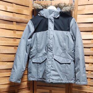 Eddie Bauer Black Gray Jacket Women L Coat Winter Polyester Down Insulated